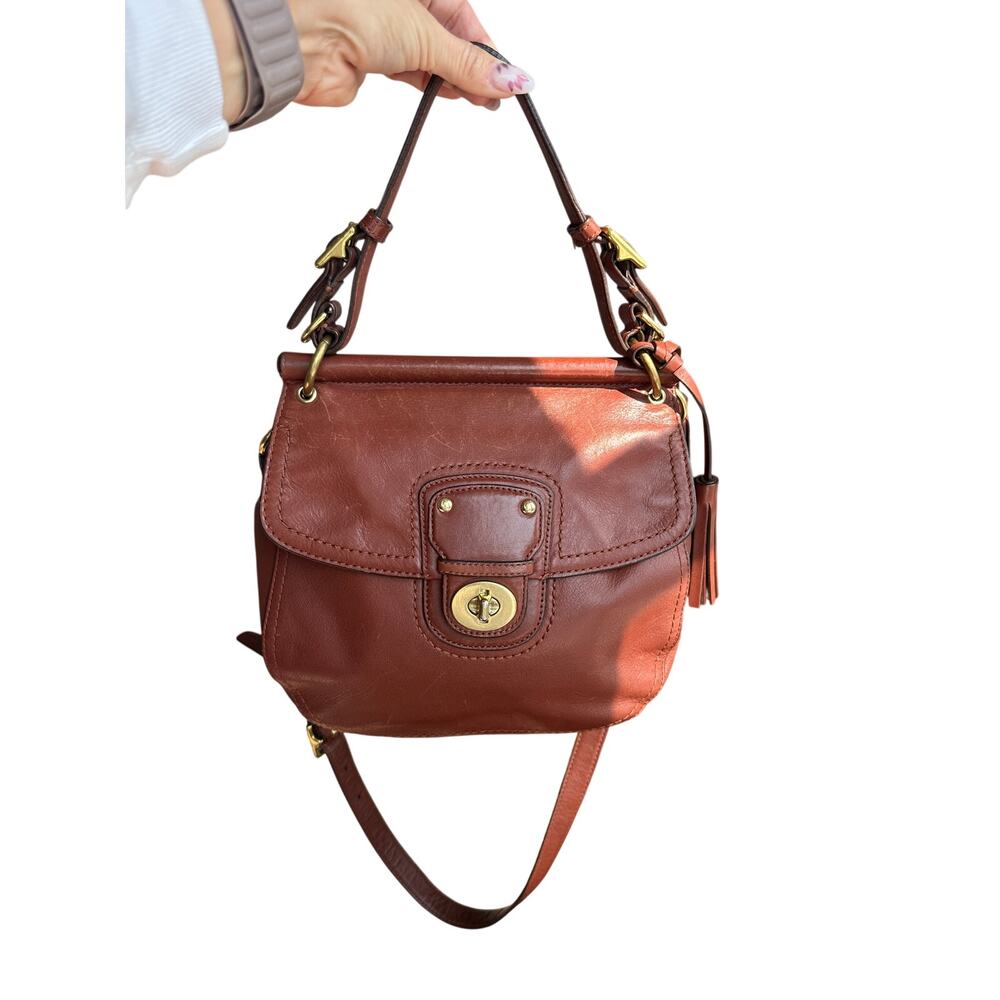 Coach Legacy New Willis 22382 Cognac Leather Crossbody Satchel Turnlock Tassel